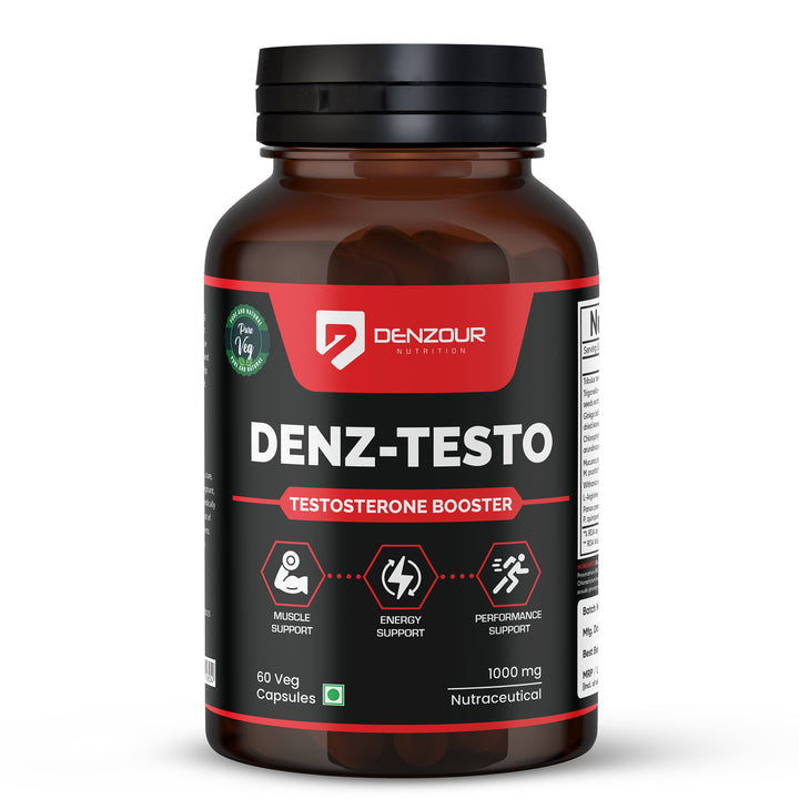 Denz Testo - 60 Capsules | Testosterone Booster | Vegan & Natural, 1000mg