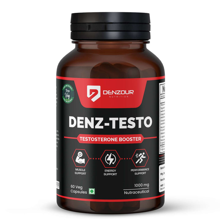 Denz Testo - 60 Capsules | Testosterone Booster | Vegan & Natural, 1000mg