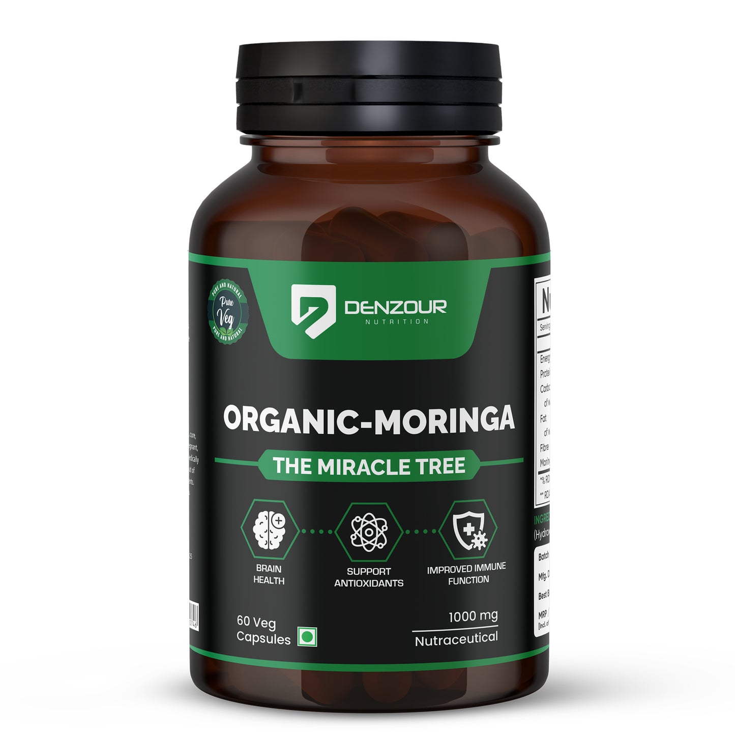 Denzour Nutrition Organic Moringa Capsule - Boost Energy & Immunity (60 Count)