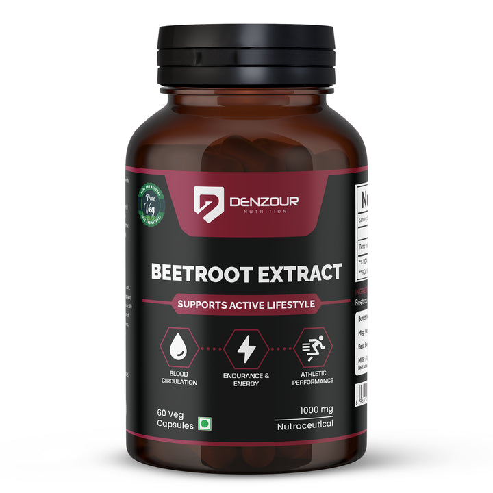 Denzour Beetroot Extract - 60 Capsule | 1000mg Per Serving | Free From Additives & Fillers