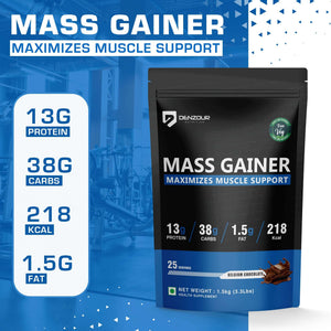Denzour mass gainer | Chocolate Flavour, 1.5Kg | 38g Carbs & 13g Protein | Per Servings 60g