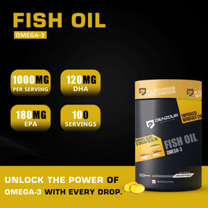 Denzour Omega - 3 Fish Oil | 100 Capsules, Support Heart & Brain Health | 120mg DHA & 180mg EPA