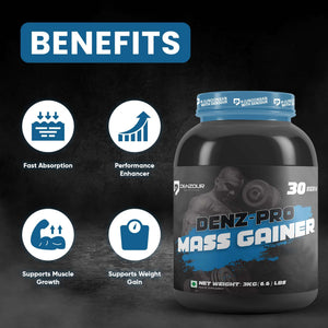 Denz-Pro Mass Gainer | Protein Powder | 3kg(6.6 Lb), 72g Carbs & 1g Fat | Per Serving 100g