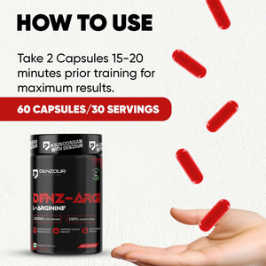 Denz-Argi L-Arginine | 60 Capsules & 100% Purest Form | Muscle Growth Supports | 1000mg Per Serving