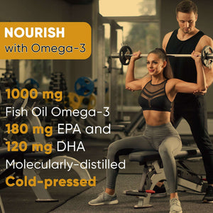 Denzour Omega - 3 Fish Oil | 100 Capsules, Support Heart & Brain Health | 120mg DHA & 180mg EPA