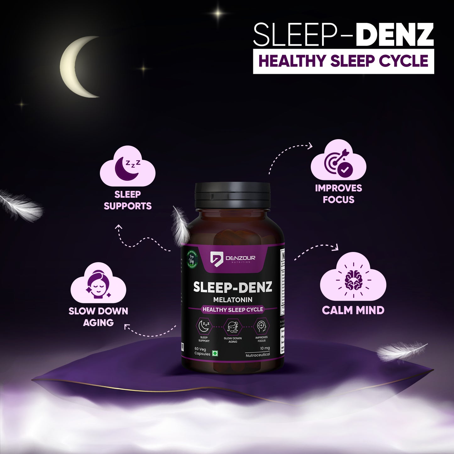Denzour Nutrition Melatonin 10mg Sleep Aid - 60 Capsules