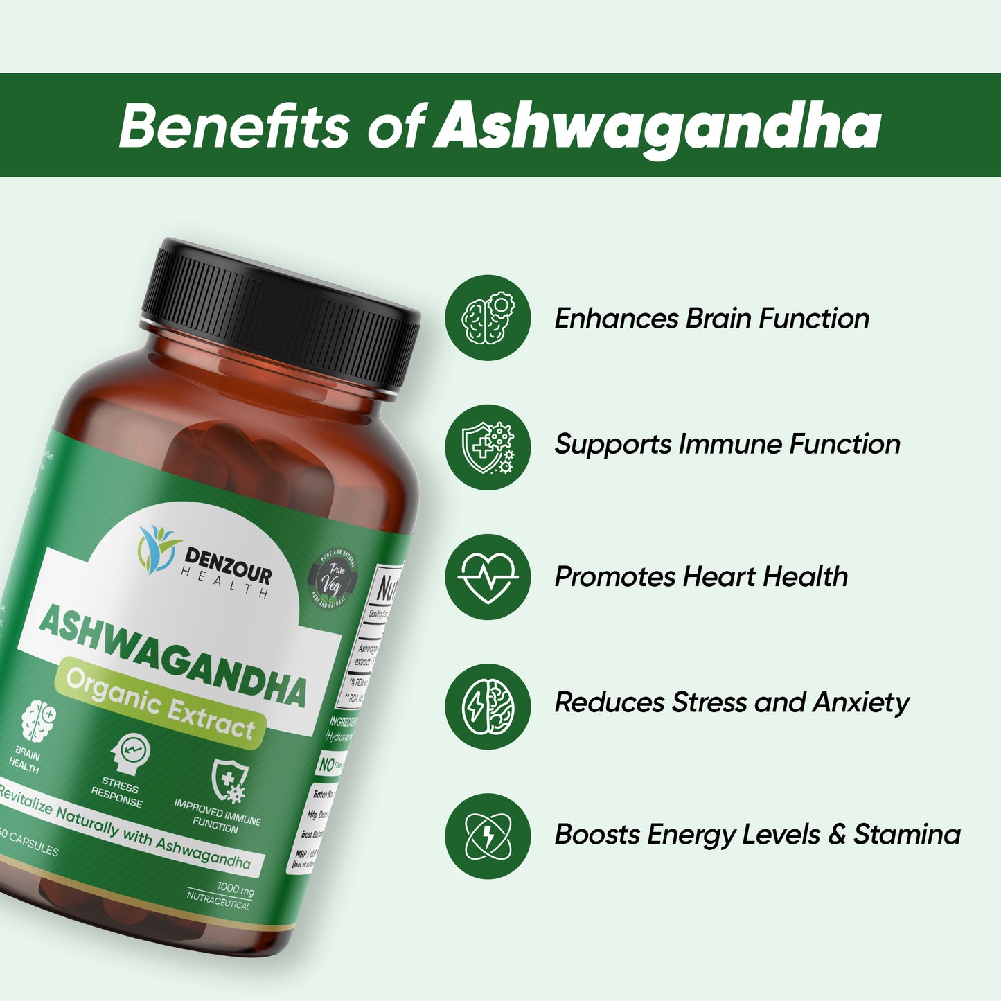 Denzour Health Ashwagandha - 60 Capsules