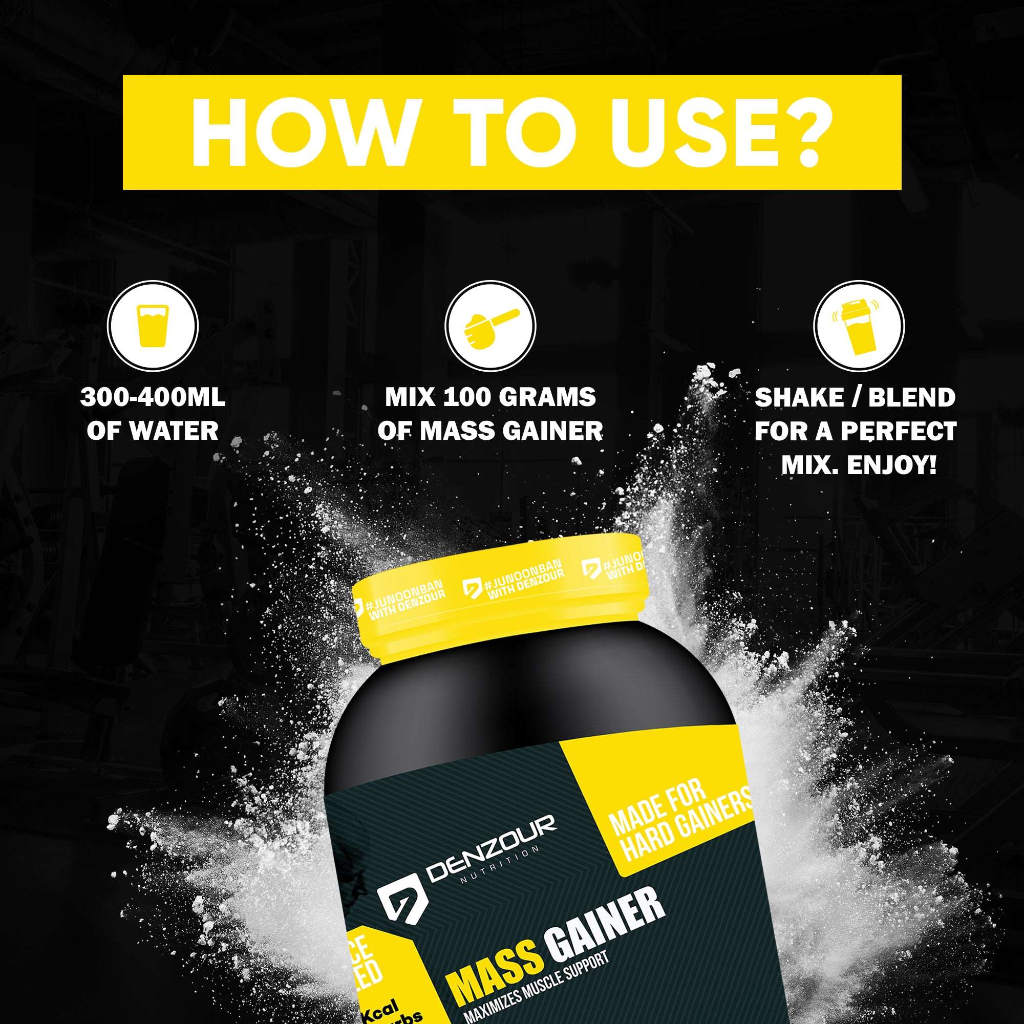 Denzour Mass Gainer - 1.5Kg (3.3 Lb) | Muscle Support, 72g Carbs & 100g Per Servings