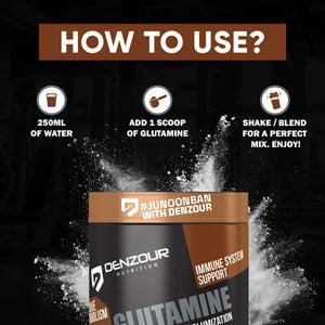 Denzour Glutamine Powder - 300g | Post Workout Recovery | Unflavoured & 5g Per Serving