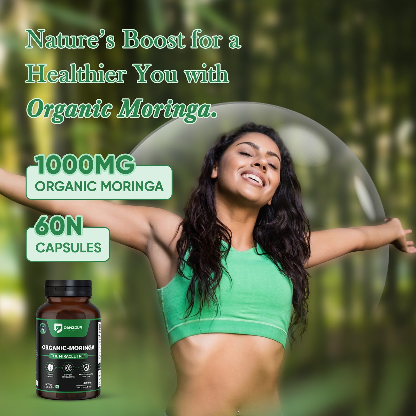 Denzour Nutrition Organic Moringa Capsule - Boost Energy & Immunity (60 Count)