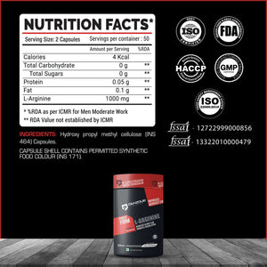 Denzour L-Arginine - 100 Capsules | Increases Blood Flow | 1000mg Per Serving, 0g Carbs