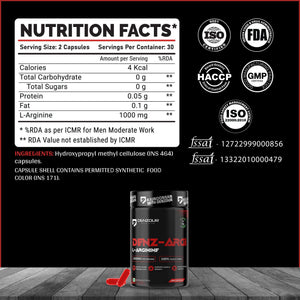 Denz-Argi L-Arginine | 60 Capsules & 100% Purest Form | Muscle Growth Supports | 1000mg Per Serving