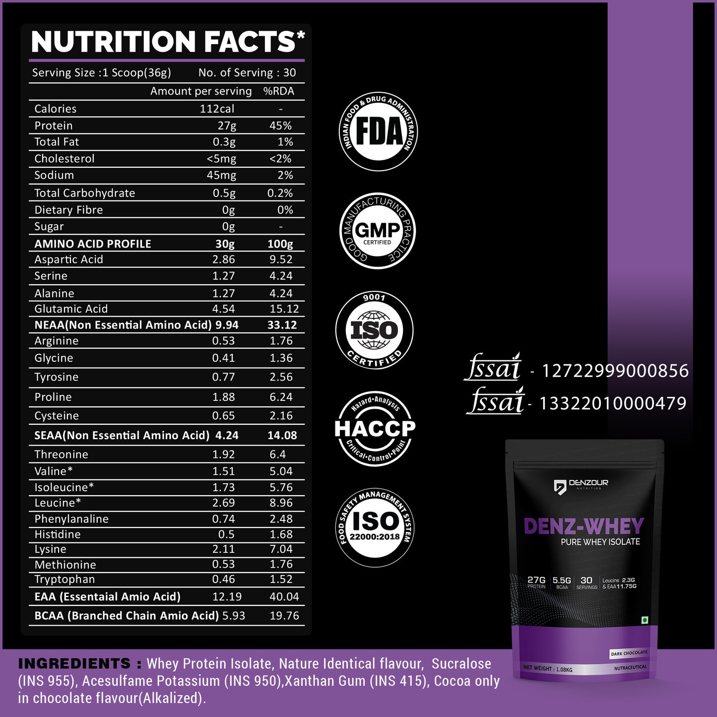 Denz-Whey Pure Isolate Protein - 27g