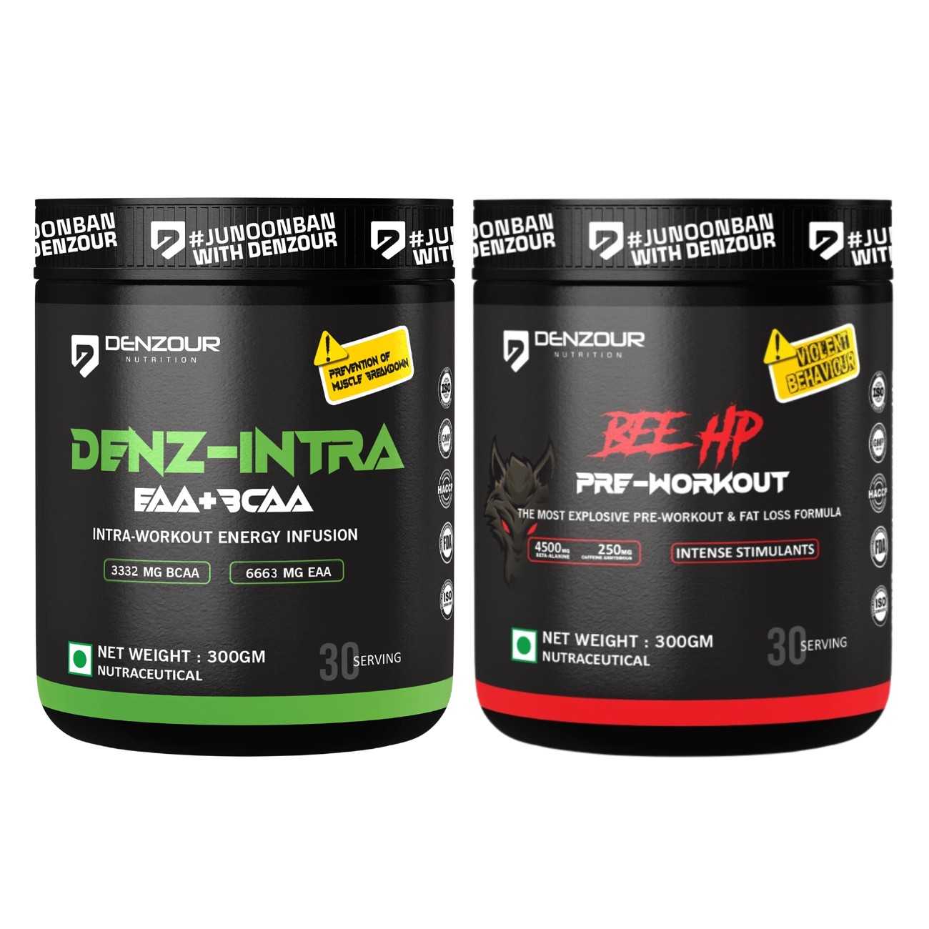 Bee Hp Pre Workout 300g + Denz-Intra BCAA Powder 300g