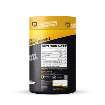 Denzour Omega - 3 Fish Oil | 100 Capsules, Support Heart & Brain Health | 120mg DHA & 180mg EPA