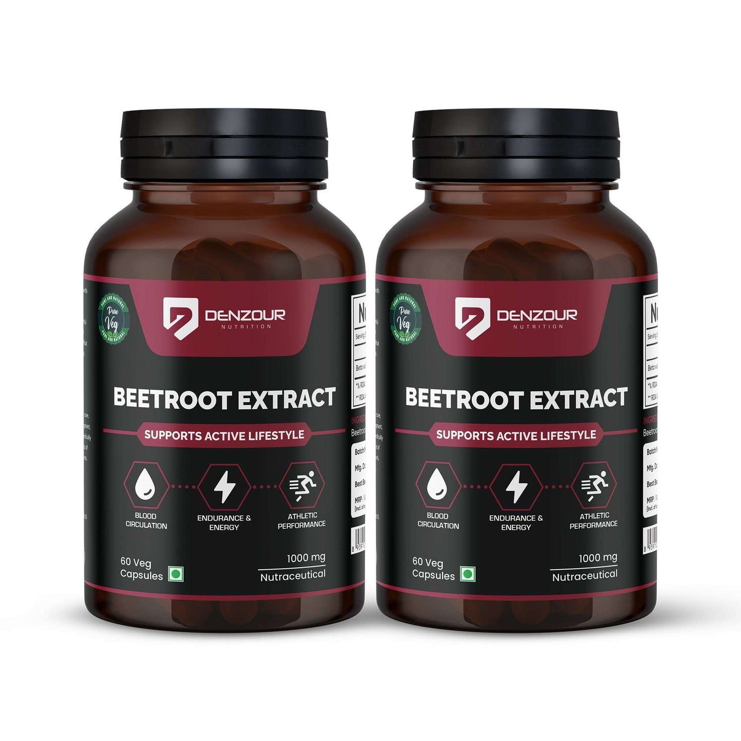 Denzour Beetroot Extract - 60 Capsule | 1000mg Per Serving | Free From Additives & Fillers