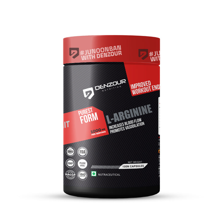 Denzour L-Arginine - 100 Capsules | Increases Blood Flow | 1000mg Per Serving, 0g Carbs