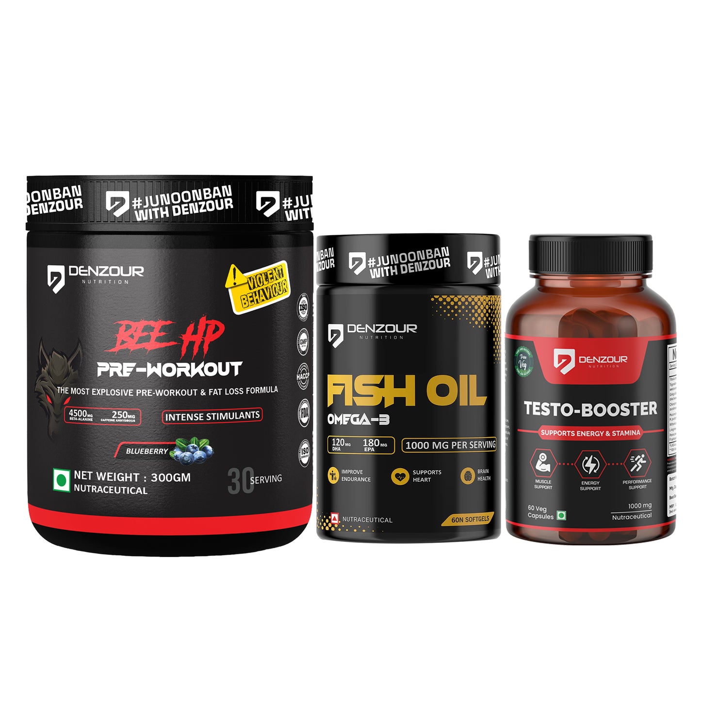 Omega-3 Fish Oil + Testostrone Booster + BEE HP Pre Workout