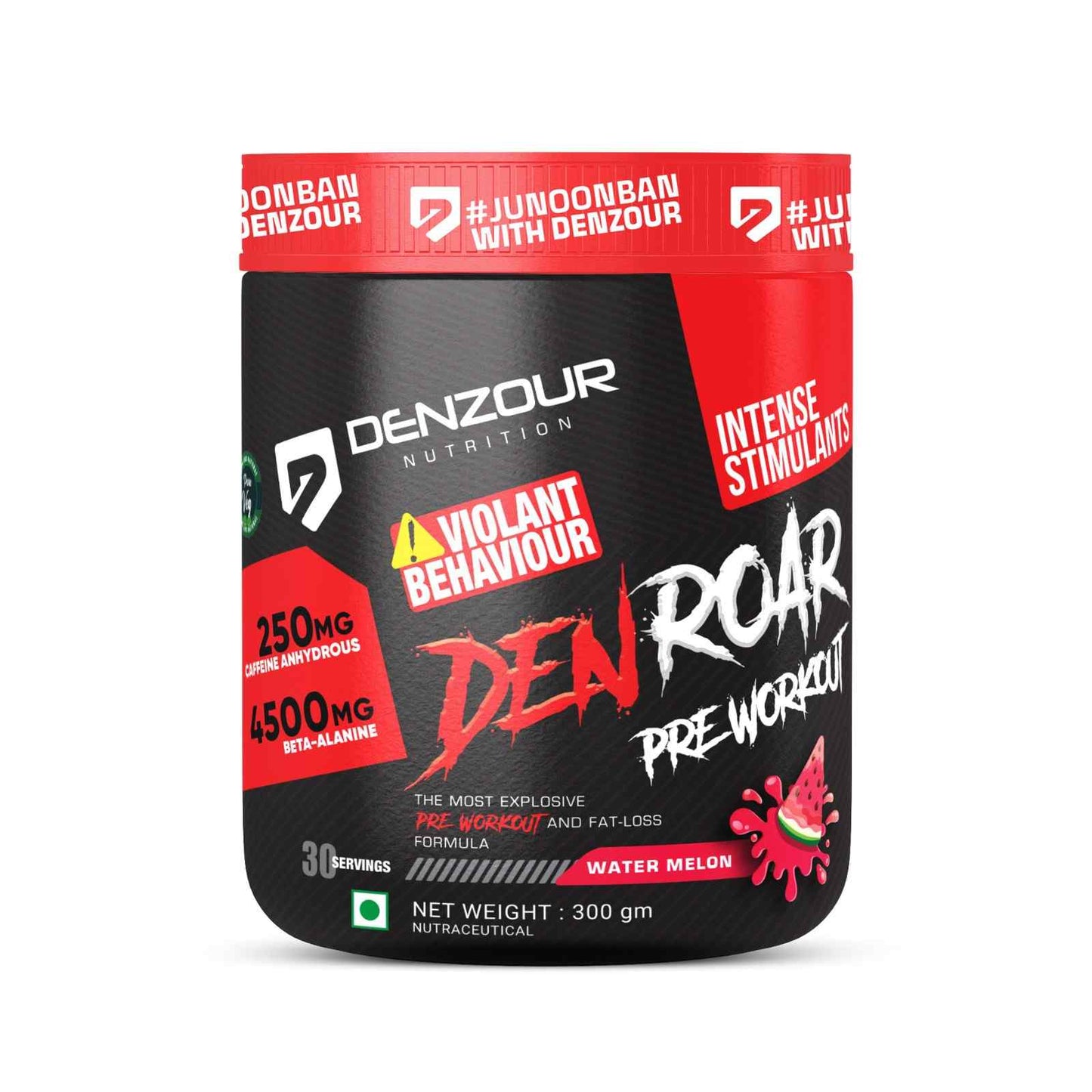 Den Roar Pre-Workout 300g | Quick Muscle Growth | 4500mg Beta - Alanine & 250mg Caffeine