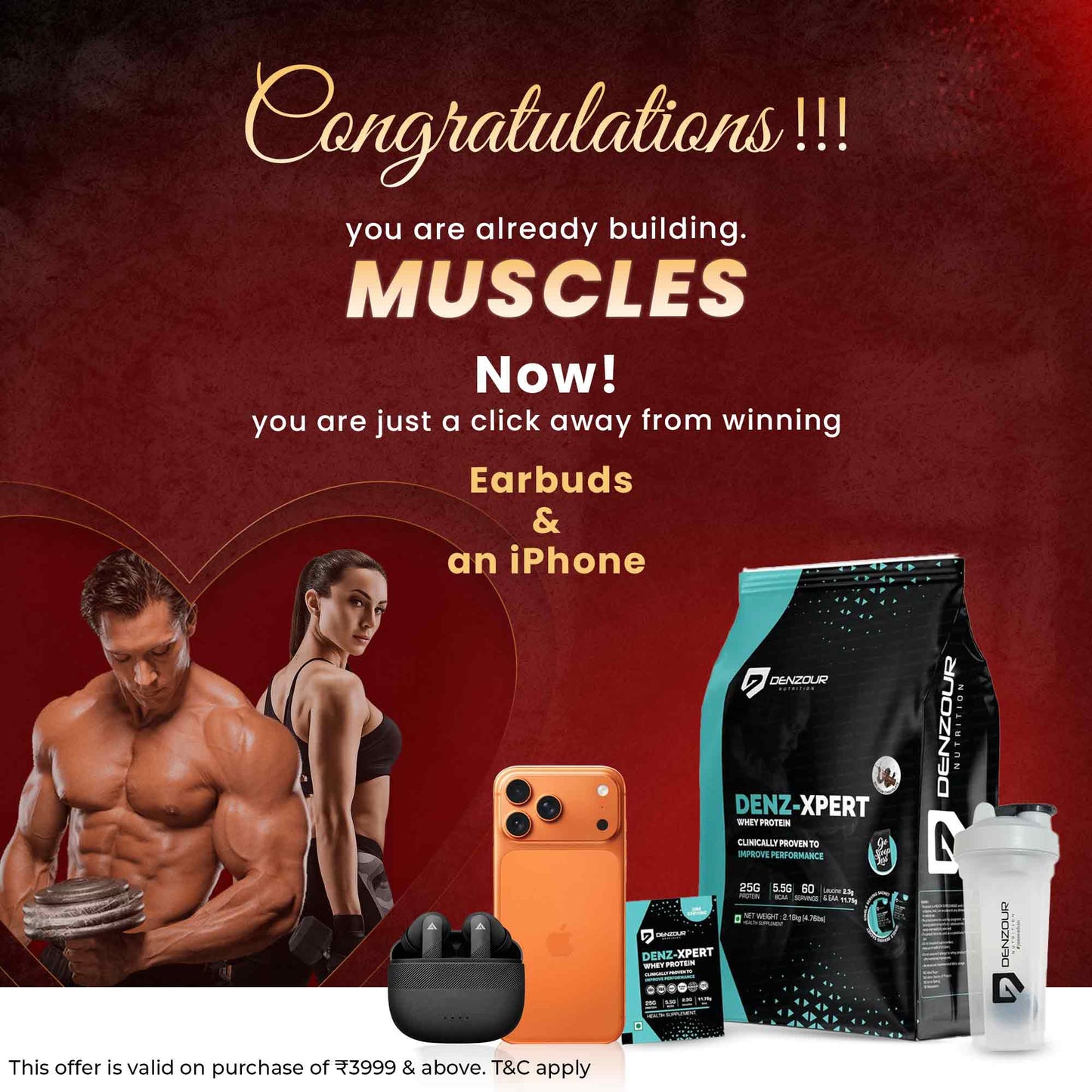 Denz-Xpert Whey Protein Powder - 2.16kg (4.76 Lb) | 25g Protein & 11.75g EAA