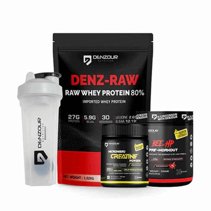 Lean Muscle & Pre-Workout Stack | Raw Whey Unflavoured 1.02kg + Creatine Unflavoured 100g + Bee HP Watermelon 300g + Shaker