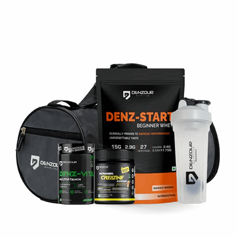 Beginner Performance Stack | Denz-Start Whey + Micronised Creatine 122g + Denz-Vita + Shaker + Duffle Bag