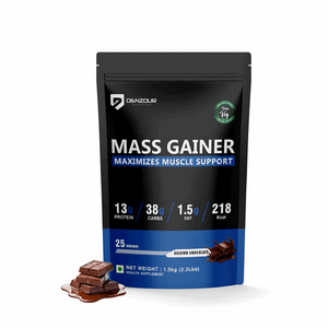 Denzour mass gainer | Chocolate Flavour, 1.5Kg | 38g Carbs & 13g Protein | Per Servings 60g