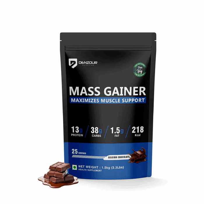 Denzour mass gainer | Chocolate Flavour, 1.5Kg | 38g Carbs & 13g Protein | Per Servings 60g