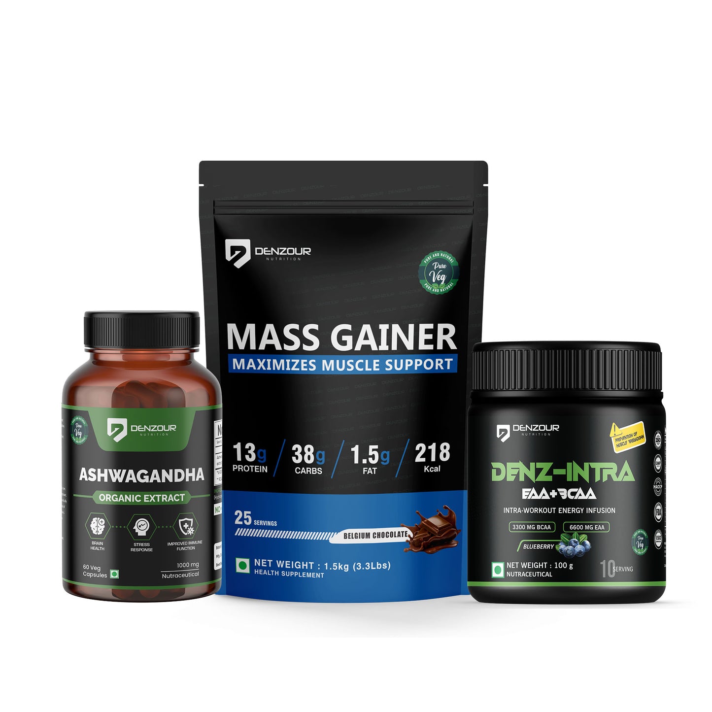 Mass Gainer + Denz Intra + Ashwagandha