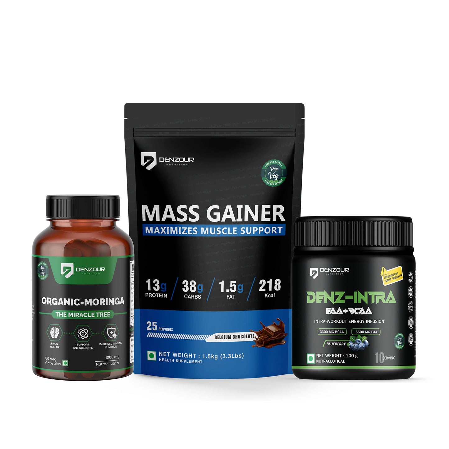 Mass Gainer + Denz Intra BCAA (100G)+EAA + Moringa