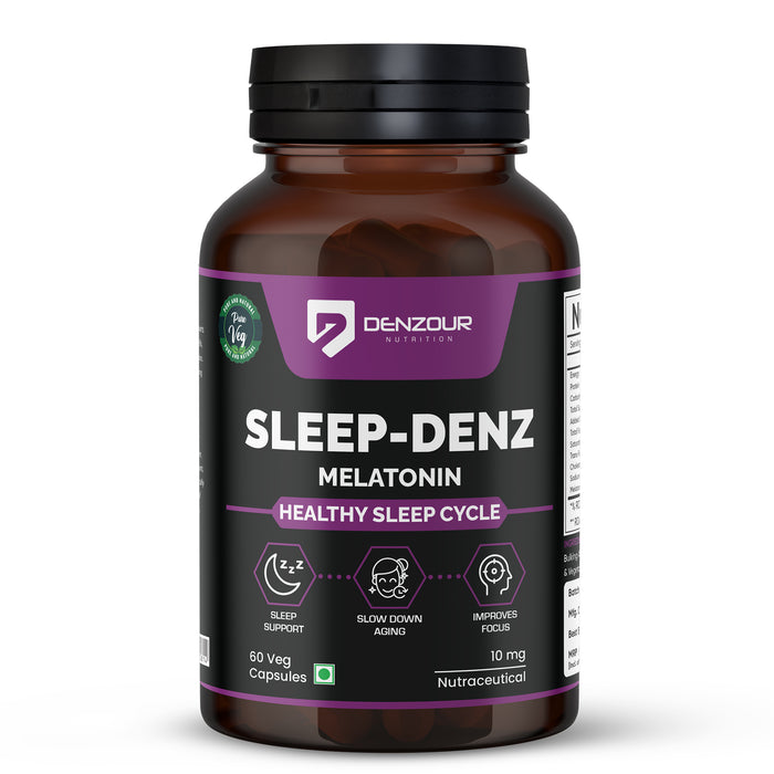 Sleep Denz Melatonin - 60 Capsules | Healthy Sleep Support | Vegan & Natural, 10mg Melatonin
