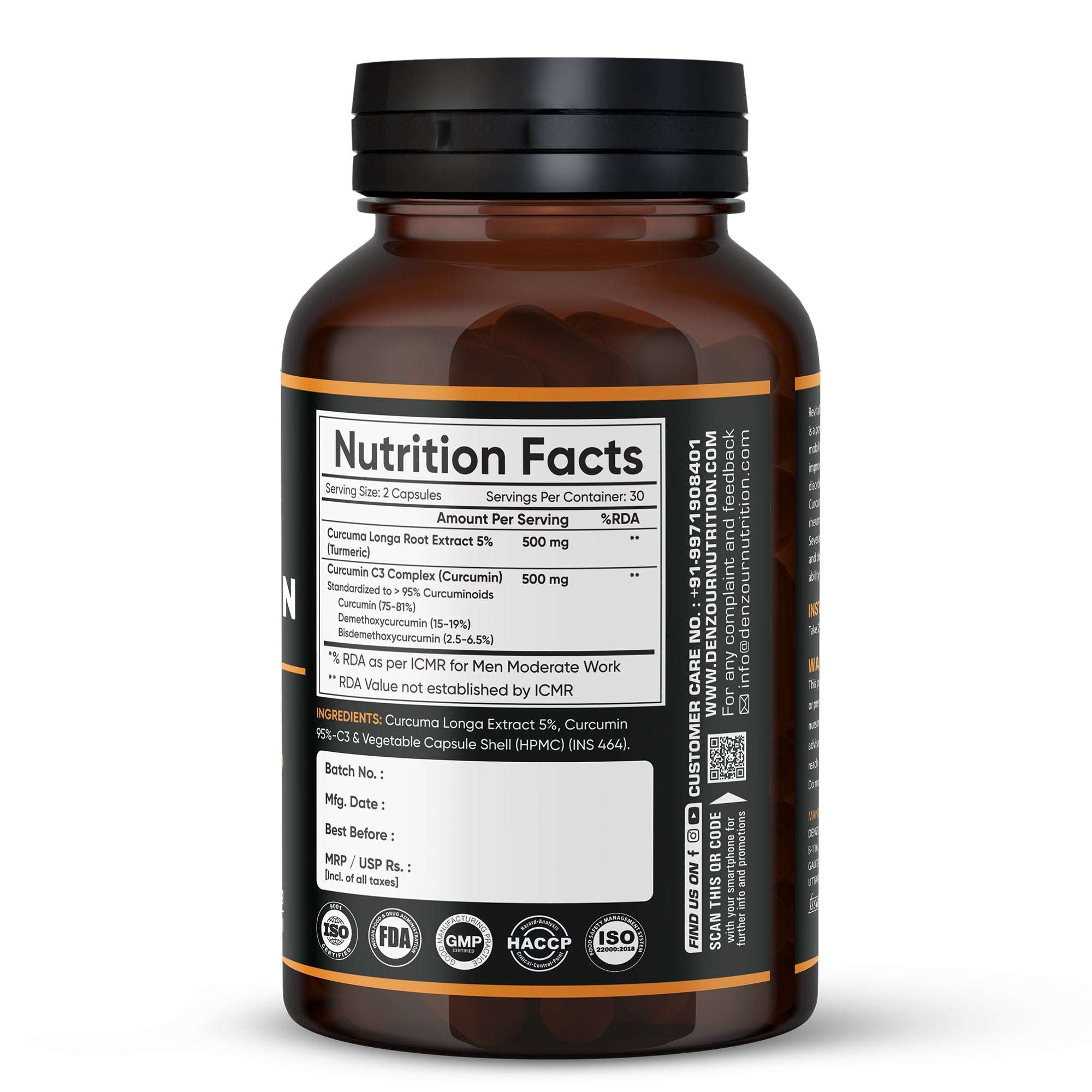 Denzour Nutrition Nano-Curcumin | with 95% Curcuminoids & 60 Capsules | 1000mg Curcumin