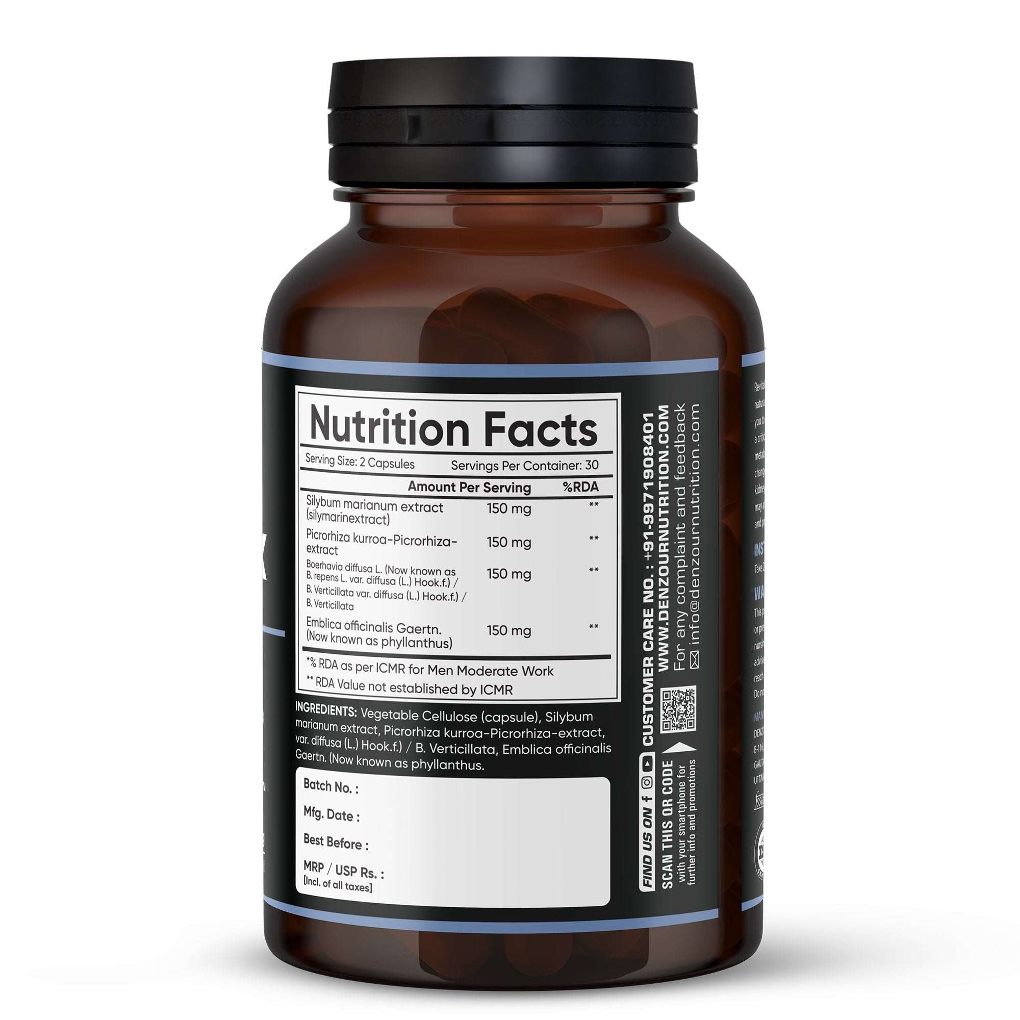 Denz Detox - 60 Capsules | Supports Liver Function | Vegan & Natural, 1000mg Nutraceutical