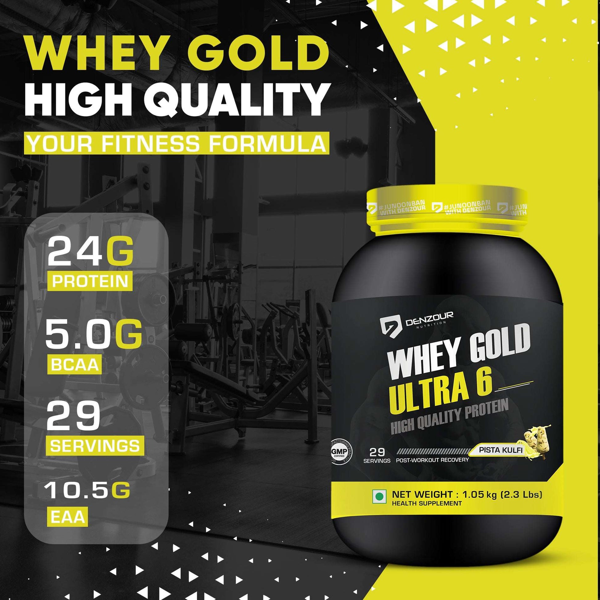 Denzour Whey Gold Ultra 6 High Quality Protein Powder | 1.05Kg & Enhanced Strength