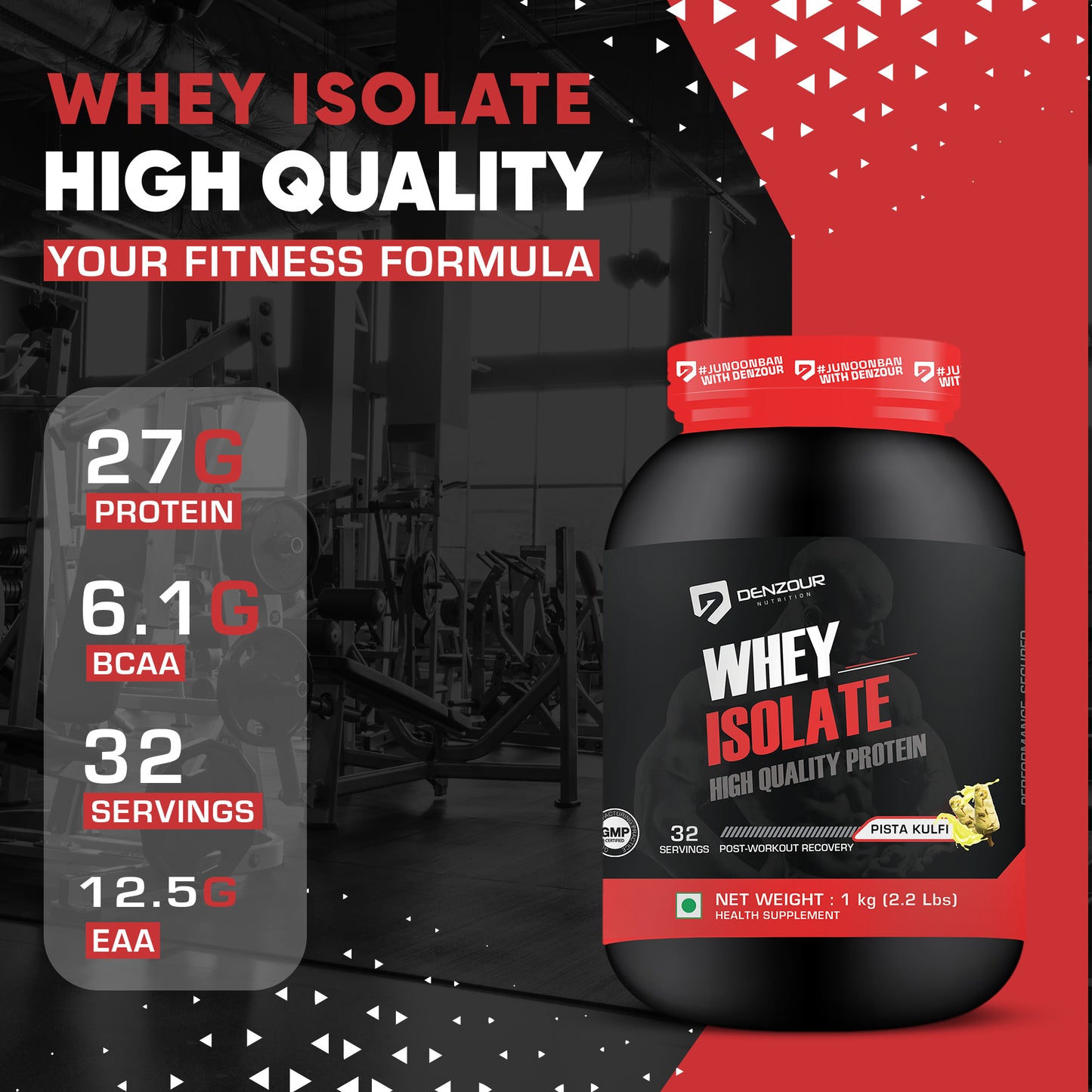 Denzour Nutrition Whey Isolate Protein Powder, 1Kg