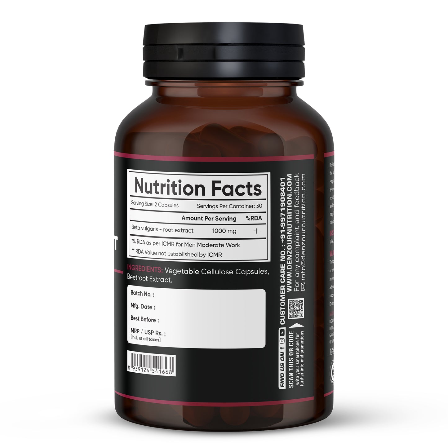 Denzour Nutrition Beetroot Extract Capsule | 1000mg Per Serving - 60 Capsule