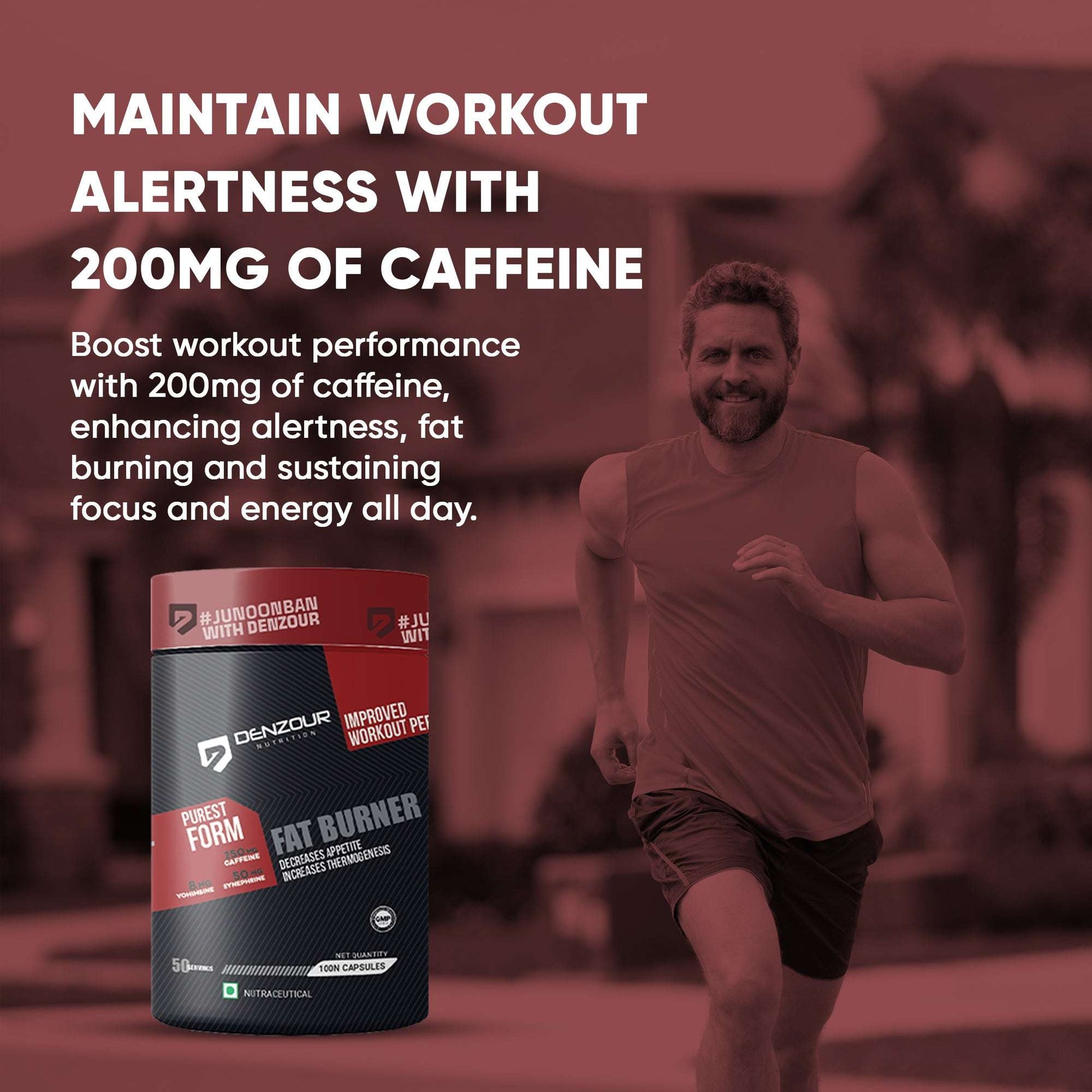 Denzour Fat Burner - 100 Capsules | Lean Muscles Support | 250mg Caffeine, 50mg Synephrine