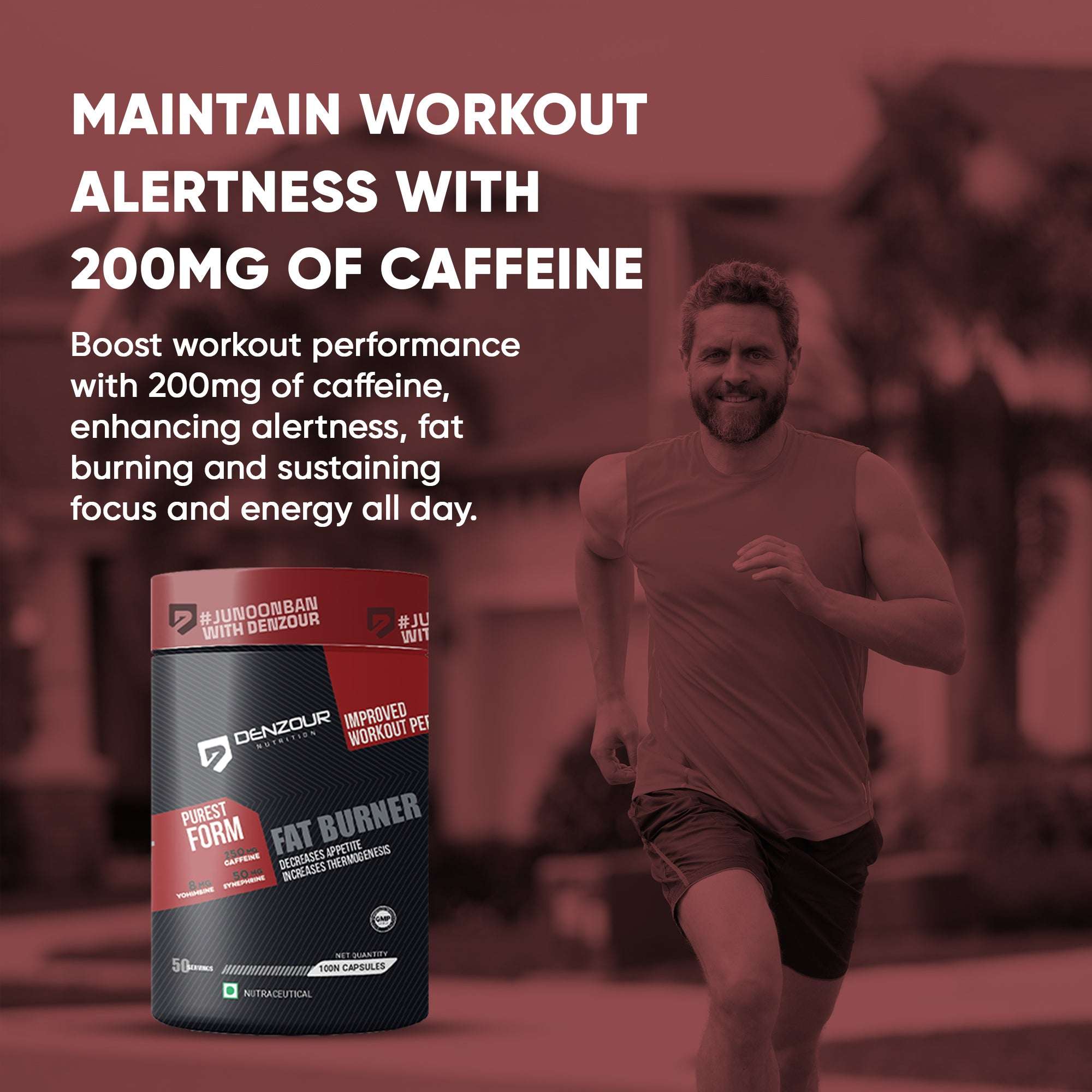 Denzour Fat Burner - 100 Capsules | Lean Muscles Support | 250mg Caffeine, 50mg Synephrine