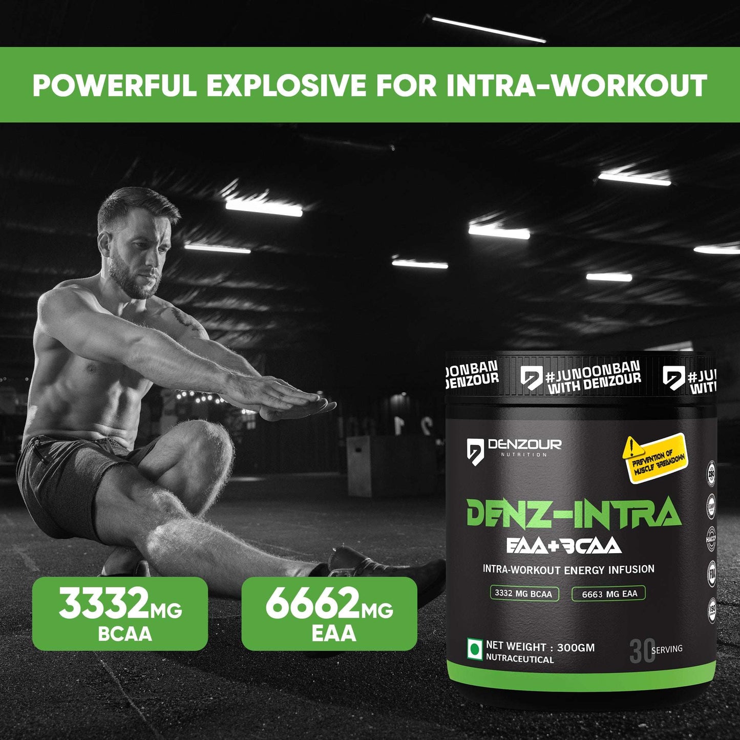 Denz-Intra BCAA + EAA Powder | Intra Workout | 3332mg BCAA & 6663mg EAA | Pure Veg