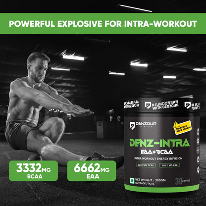 Denz-Intra BCAA + EAA Powder | Intra Workout | 3332mg BCAA & 6663mg EAA | Pure Veg