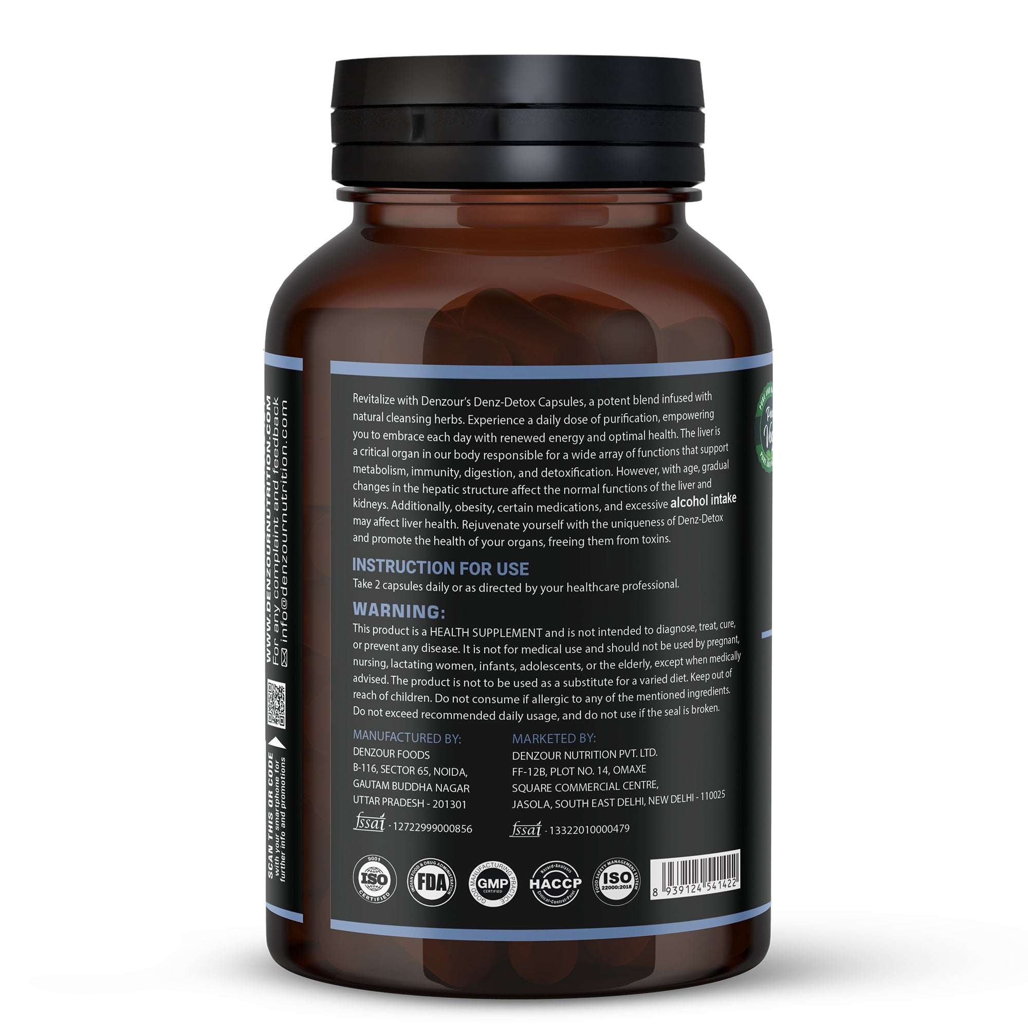 Denz Detox - 60 Capsules | Supports Liver Function | Vegan & Natural, 1000mg Nutraceutical