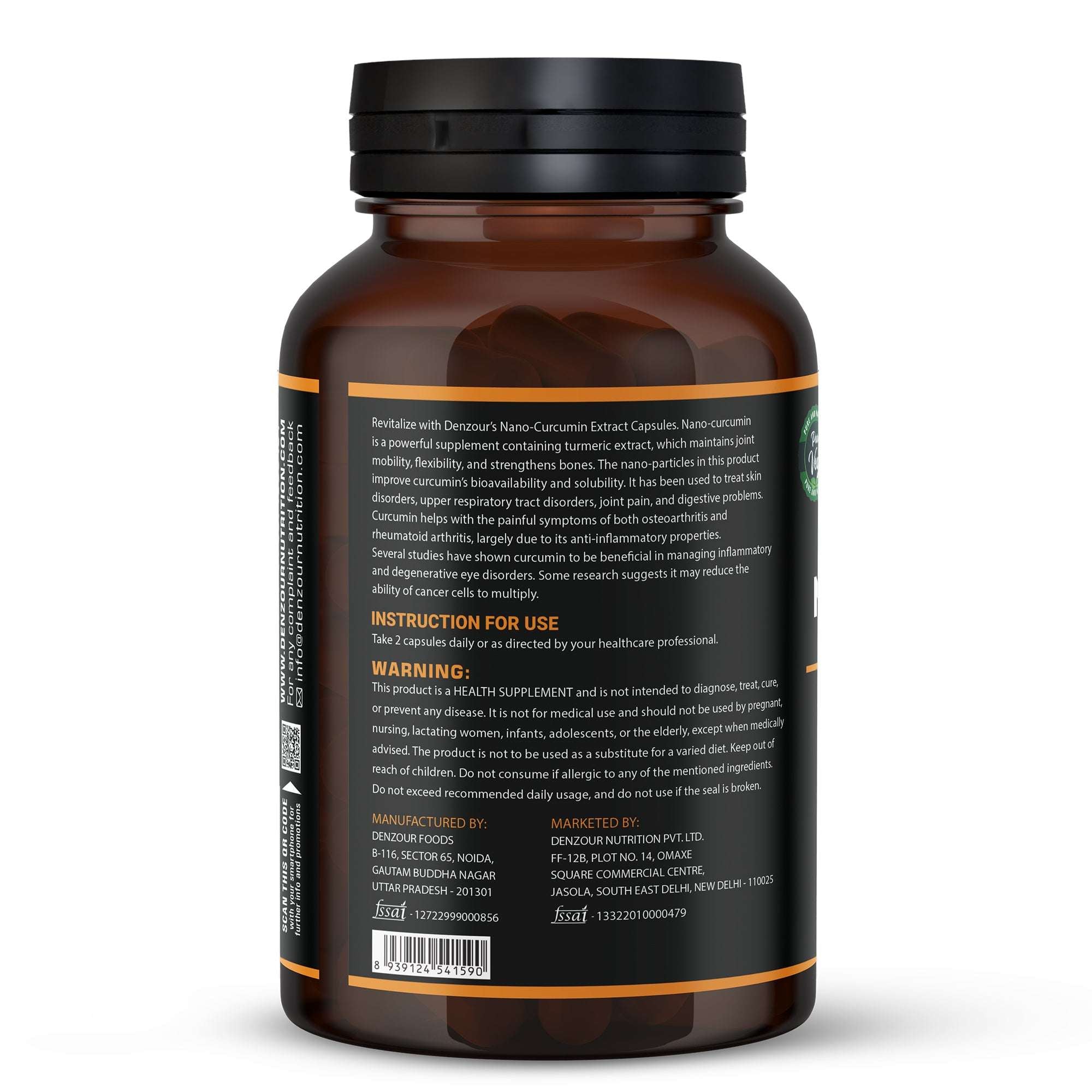 Denzour Nutrition Nano-Curcumin | with 95% Curcuminoids & 60 Capsules | 1000mg Curcumin