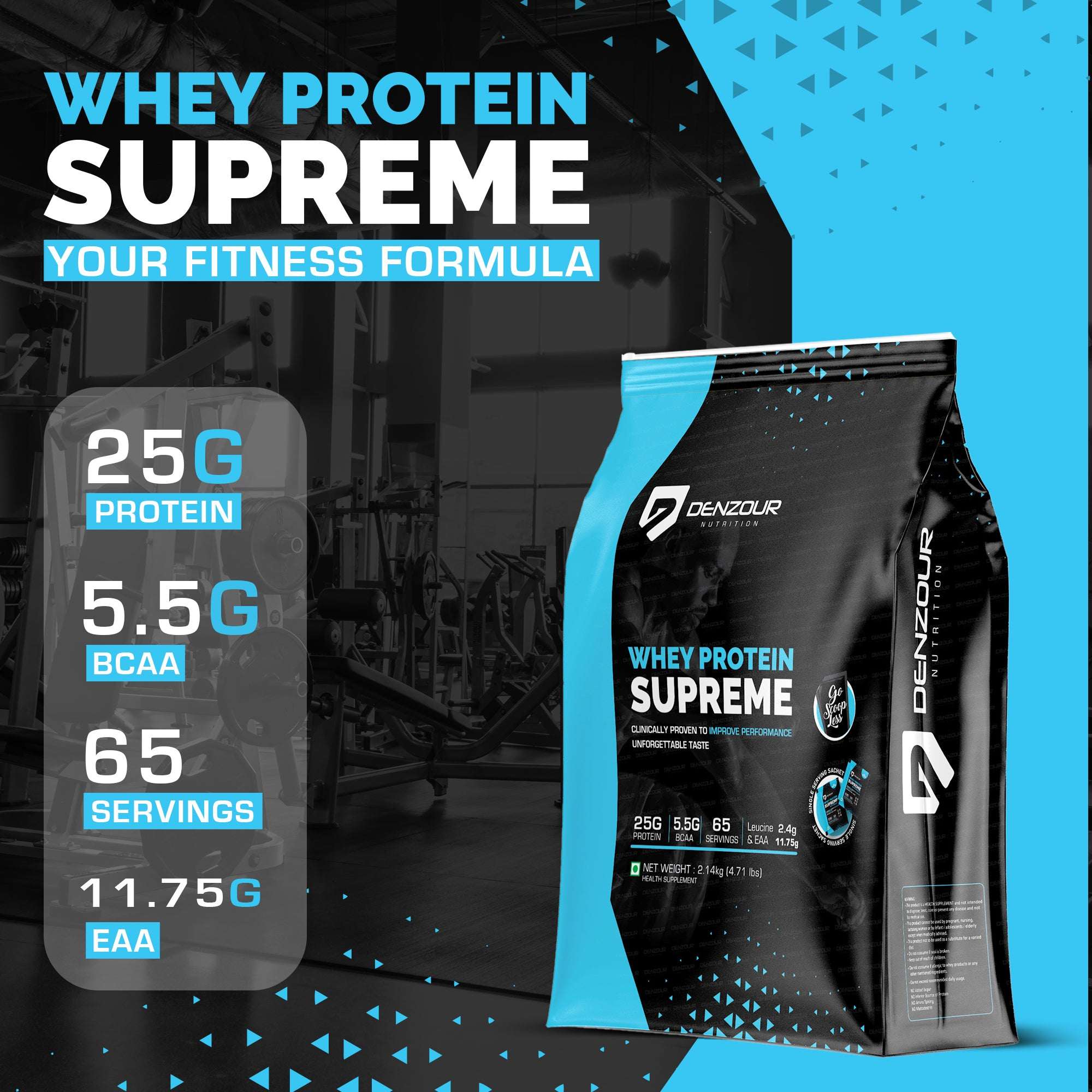 Denzour Whey Protein Supreme- 25g Protein | 2.14kg (4.71 Lb) & Servings 65