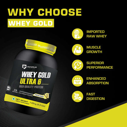 Denzour Whey Gold Ultra 6 High Quality Protein Powder | 1.05Kg & Enhanced Strength
