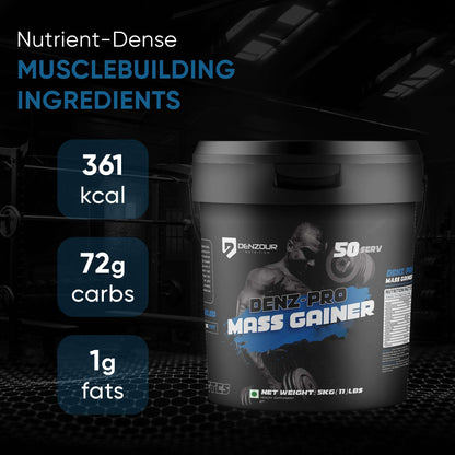 Denz-Pro Mass Gainer - 5Kg (11 Lb) | Muscle Growth Support | 15g Protein, 361 Kcal & 19.4g Sugar