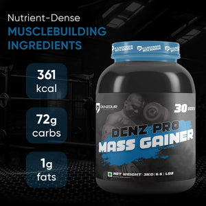 Denz-Pro Mass Gainer | Protein Powder | 3kg(6.6 Lb), 72g Carbs & 1g Fat | Per Serving 100g