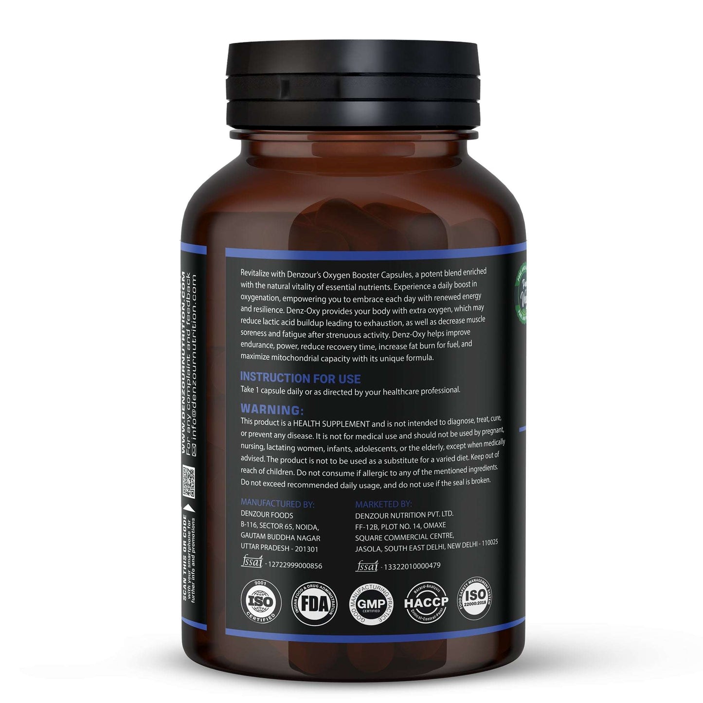 Denzour Nutrition Oxygen Booster 500mg | 60 Capsules | Boost Energy & Stamina