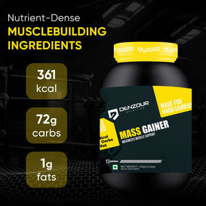 Denzour Mass Gainer - 1.5Kg (3.3 Lb) | Muscle Support, 72g Carbs & 100g Per Servings