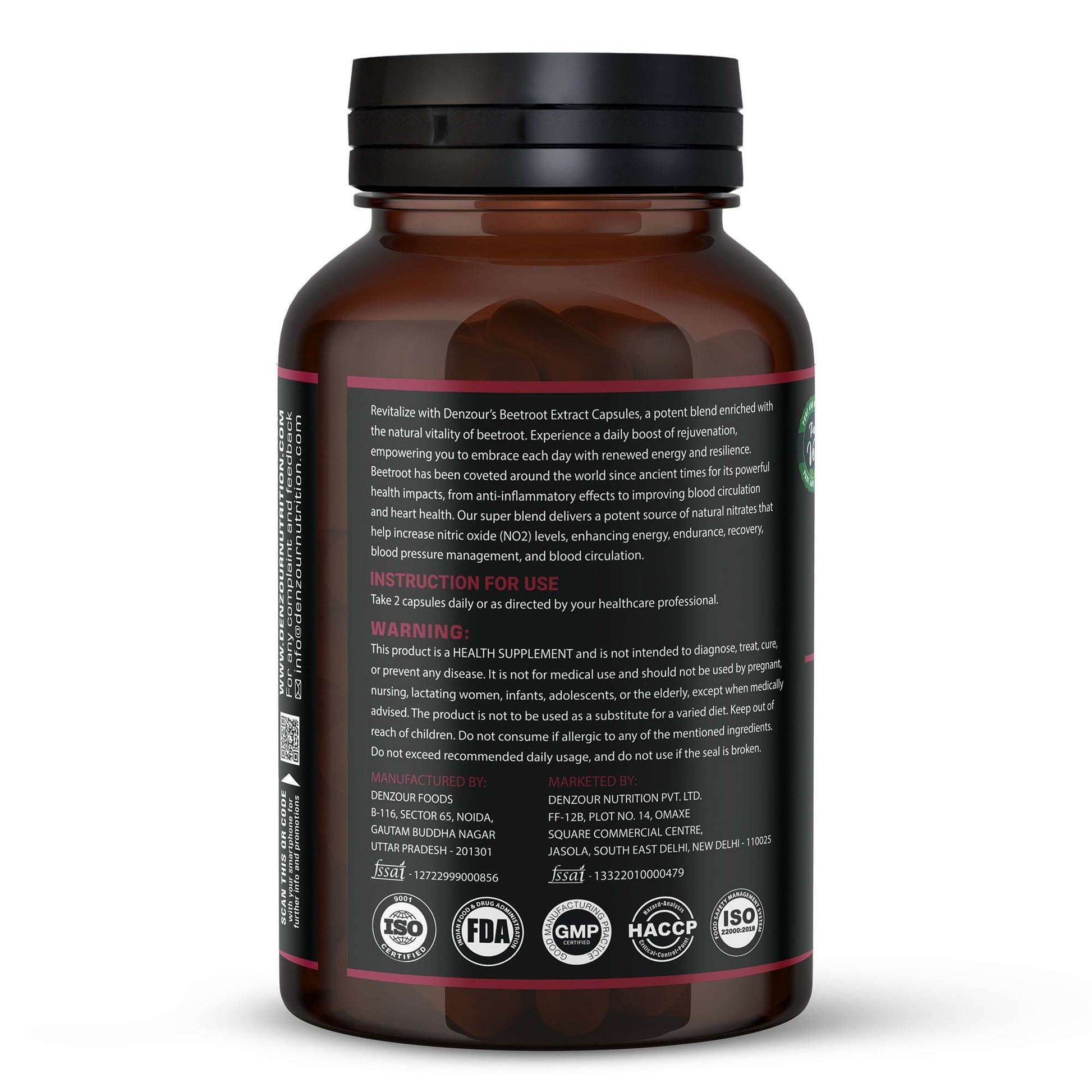 Denzour Beetroot Extract - 60 Capsule | 1000mg Per Serving | Free From Additives & Fillers