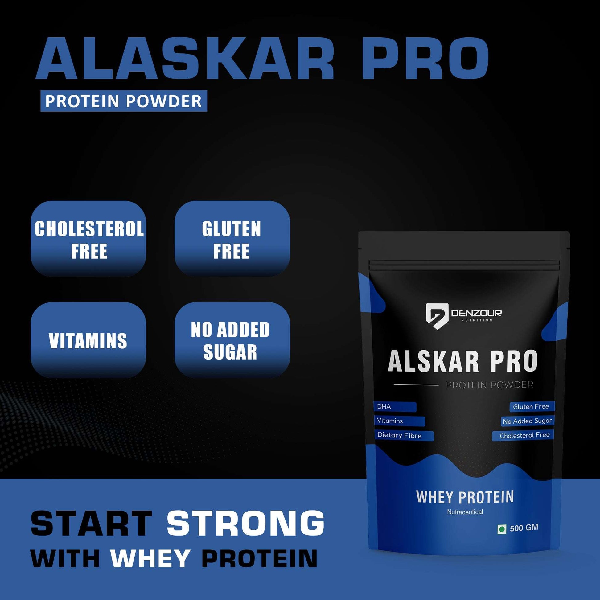 Denzour Alskar Pro Whey Protein Powder - 500g | Gluten Free & No Added Sugar